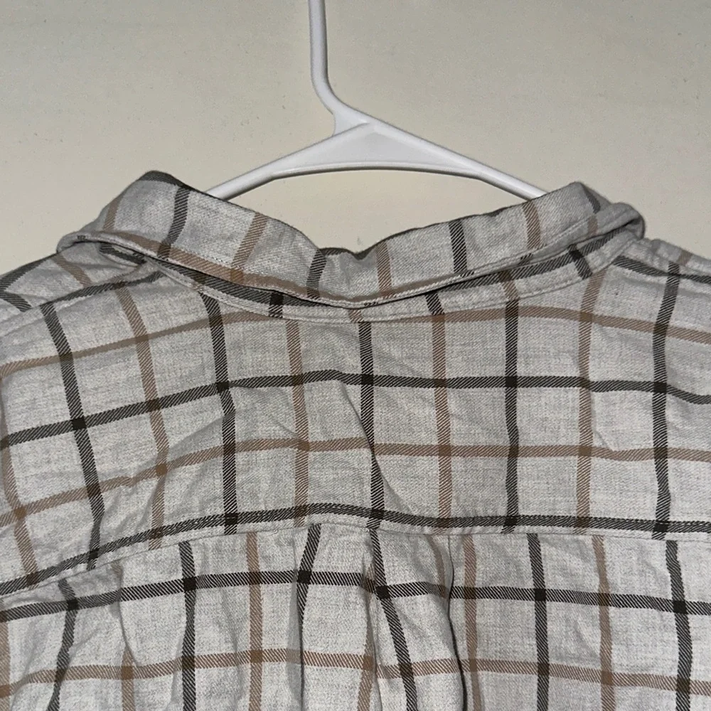 Izod Gray and Brown Plaid Casual Button Down Shirt - Picture 5 of 6